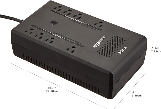 Amazon Basics UPS Battery Backup & Surge Protector 600VA/360W, 8 Outlets, Standby Uninterruptible Power Supply, for Power Outage Protection, Compact, Black