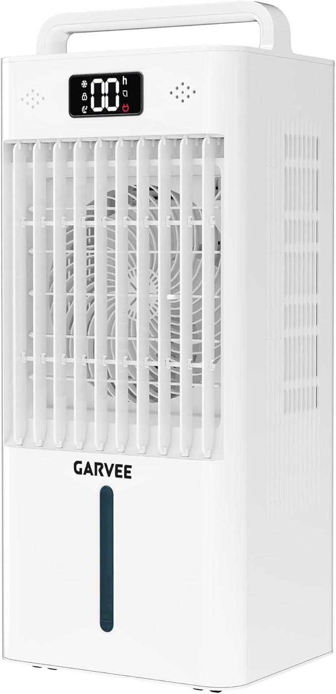 Portable Evaporative Air Cooler, 2.6Gal Touch Screen Cooler Fan with Remote Control, 6 Speeds 3 Modes LED Display, Quiet 3-in-1 Cooling, Ice Packs & Rolling Casters Included, for Bedroom Home Office