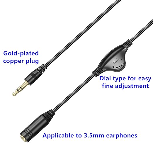 PChero 3.5mm Male to Female Stereo Audio Extension Adapter Cable with Volume Adjustment Control - 10inch