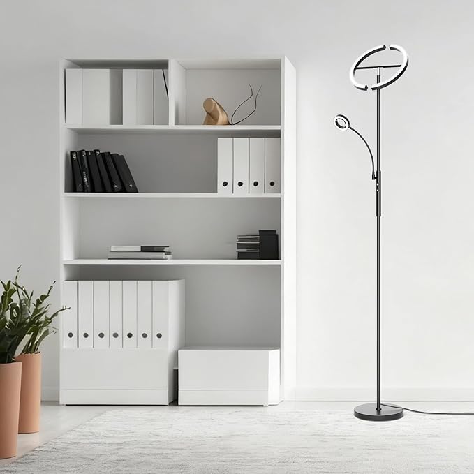SIBRILLE LED Floor Lamp for Living Room - Modern Standing Lamp with Reading Light, Remote Touch Control Floor Light Dimmable Mother-Daughter Tall Bedroom Lamp for Couch Office, 29W, Black
