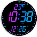 GLOKUUCA 12" Large Digital Wall Mount Clock, Count Down Timer, Alarm, Big LED, 12 RGB Color, Temperature for Living Room Classroom Desk, Xmas, Birthday Gift for Senior Mom Dad (Round)