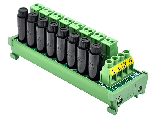 DIN Rail Mount AC 24-250V 8 Channel Pluggable Side Wiring Terminal Block Power Distribution Fuse Module, HCDC HD065RT