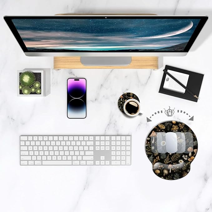 Ergonomic Mouse Pad with Wrist Support,Mouse Pad with Wrist Rest,Relieve Wrist Pain Mousepad Non-Slip Rubber Base,Mouse Pads for Desk,Computers,Laptop,Office,Home,Accessories Plant Mushroom