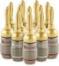 Nakamichi FanLock Excel Series 24k Gold Plated Banana Plugs 10 AWG - 18 AWG Gauge Size 4mm for Speakers Amplifier Hi-Fi Stereo Home Theatre Radio Audio Wire Cable Quick Connector, 12 Pcs (6-Pairs)
