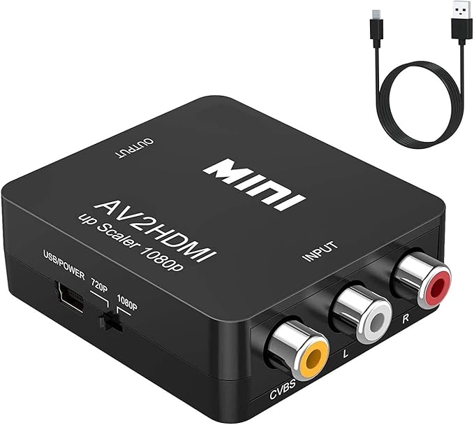 RCA to HDMI, AV to HDMI Converter, GOXMGO 1080P Mini RCA Composite Cvbs AV to HDMI Video Audio Converter Adapter Supporting PAL/Ntsc with USB Charge Cable for PC Laptop Xbox PS4 PS3 TV VCR Camera DVD