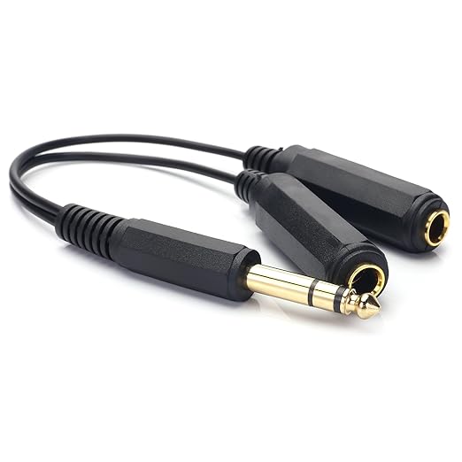 Disino 1/4 Splitter, 1/4" TRS Stereo Male to Dual Female Y Splitter Cable Quarter Inch Splitter Cord - 8 Inch / 20cm