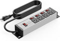 CCCEI Heavy Duty Surge Protector Power Strip 20 Amp Individual Switches. 4FT 12 Gauge Extension Cord with Multiple Outlets. Kitchen, Garage, Shop, Industrial Wall Mount Electric Extender, Grey.