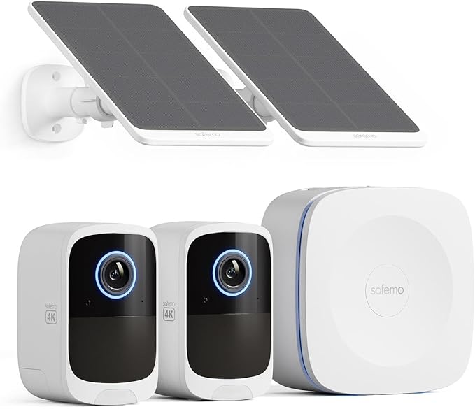 Safemo 4K Security Cameras Wireless Outdoor/Indoor, Battery Cameras for Home Security, No Monthly Fees, 32G Local Storage, Advanced AI, 5W Solar Panels, Color Night Vision, 2-Way Audio, 2.4Ghz WiFi