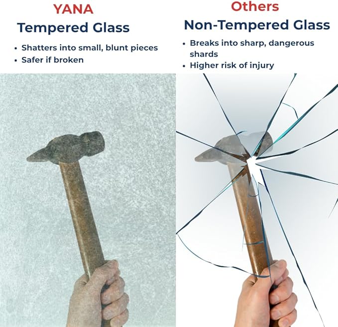 Yana Frameless Shower Door Screen, Fixed Shower Door Panels 3/8" Thick Tempered Glass, Water Repellent, Reversible Shower Wall Panel with Matte Black Finish 24" x 76"