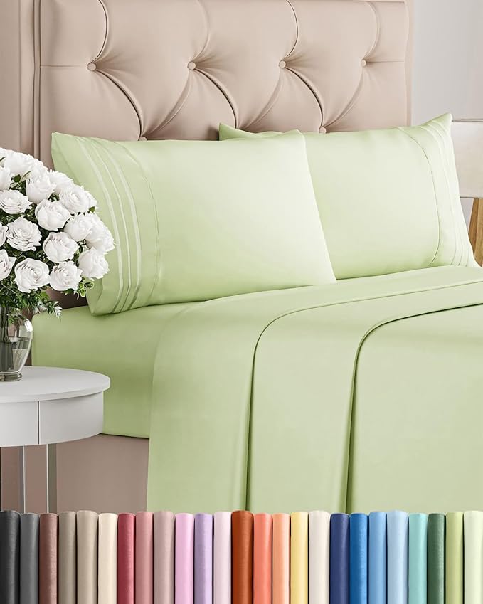 Queen Size 4 Piece Sheet Set - Comfy Breathable & Cooling Bed Sheets Set - Hotel Luxury Bedding for Women, Men, Kids, Teens, Boys & Girls - Deep Pockets and Wrinkle Free - Oeko-Tex - Light Sage Green