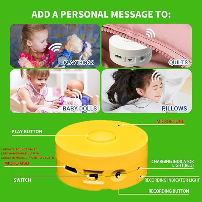JRGKJCP 16 Minutes Voice Recorder, Record Custom Message for Crafts, Stuffed Bear, Baby Doll, and Pillow (Yellow)