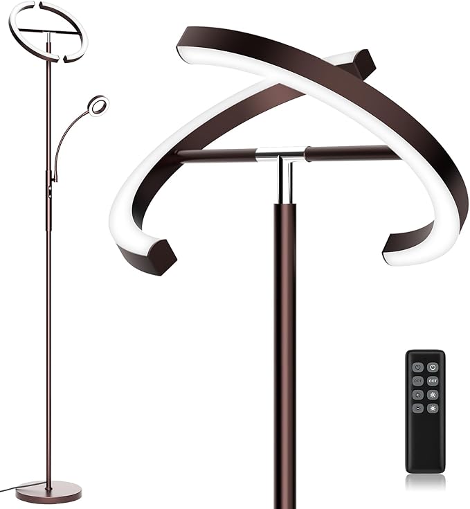 SIBRILLE 2-in-1 Brown LED Floor Lamp - 69" Dimmable Torchiere Standing Lamp with Remote Touch Control, 29W Bright Modern Floor Reading Lamp Pole Light for Living Room Bedroom Office Corner