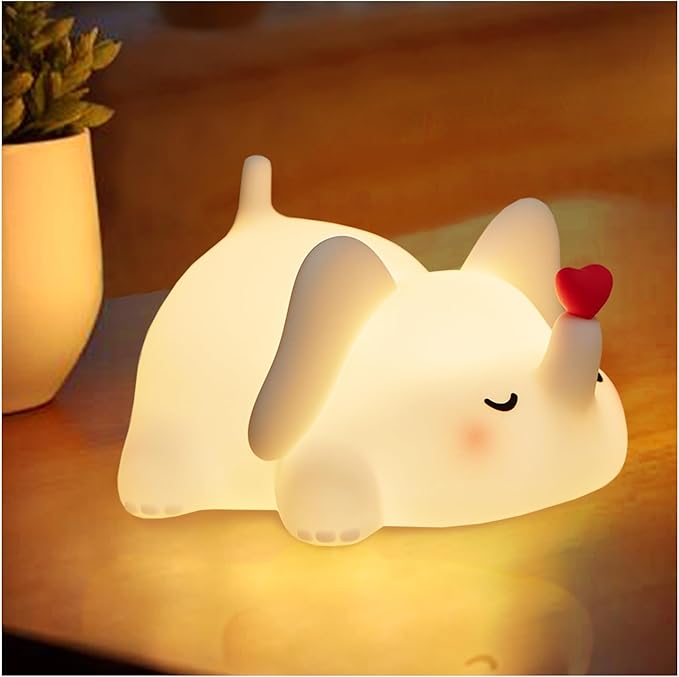 mydtiz Silicone Elephant Night Light for Kids Room Dimmable Rechargeable Nursery Animal Nightlight Gifts for Women Girls Boys Room Decor 3 Level Brightness Toddler Bedroom Bedside Touch Lamp