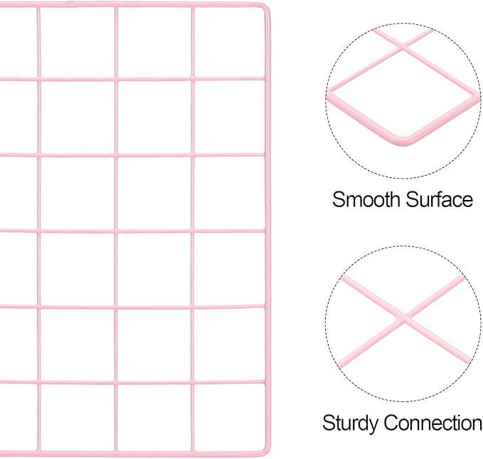PATIKIL 12"x12" Wire Grid Panel, 2 Pack Board Photo Pictures Memo Display Grid Panels Hanging Organizer Wall Decorative Panel for Home Office Wedding, Pink