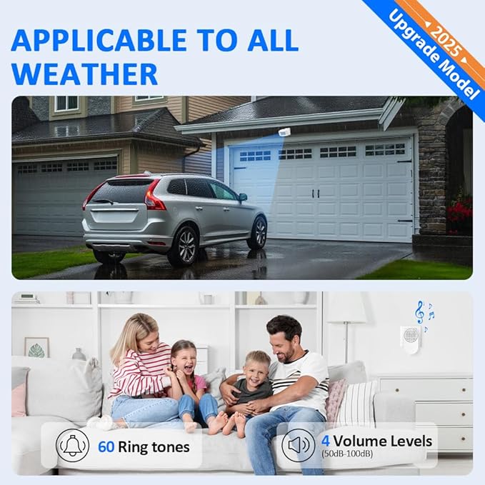 Driveway Alarm Motion Sensor - Driveway Alarms Wireless Outside Weatherproof Motion Detector Presence Outdoor Detector Door Home Security System Gate Mailbox Alert 1 Receiver and 2 Sensors