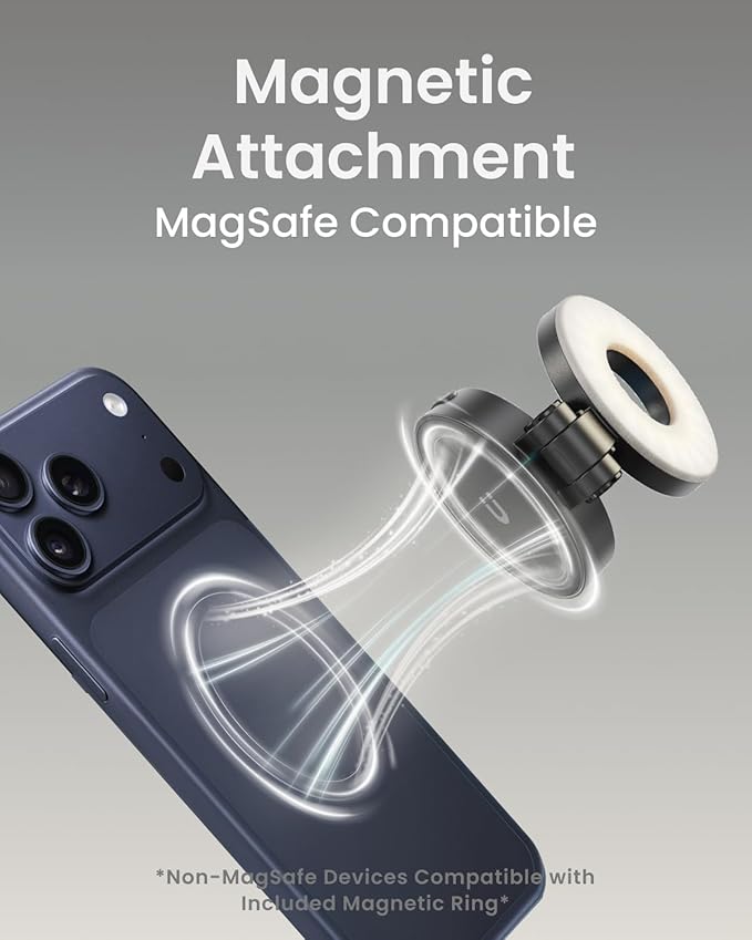 KraftGeek Magnetic Selfie Light for iPhone, Portable Phone Ring Light with Rechargeable Battery, Compact LED Phone Light for Travel, Video Recording, Vlogging