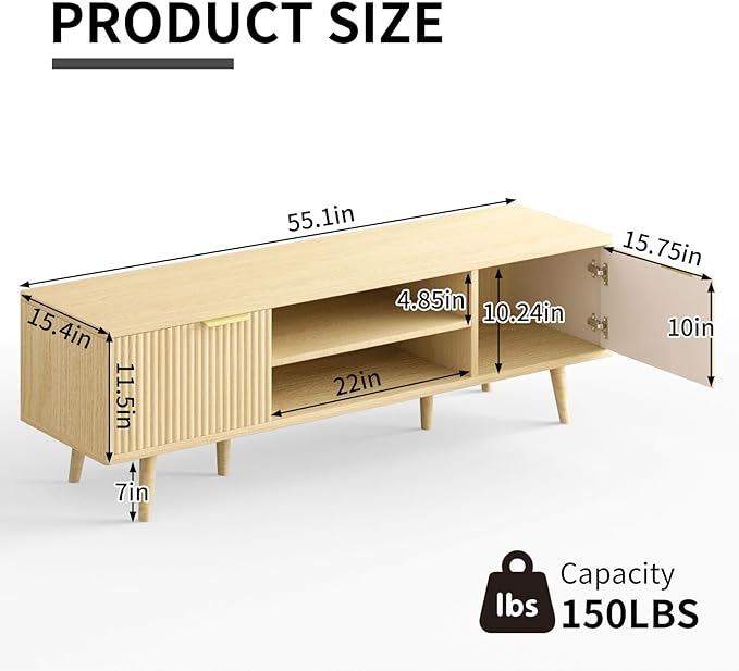 SHGJ&SOFT Storable TV Stand 65 Inch,Mid Century Modern TV Console Two Cabinet Doors with Open Partition in The Middleby by Wooden for Living Room,Bedroom. (Wooden, 1PC)