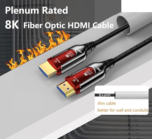 30Ft Plenum Rated HDMI Cable, 8K 48Gbps Fiber Optic Ultra High Speed Long HDMI - Image 3