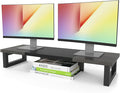 WESTREE Dual Monitor Stand Riser, Wood and Steel Monitor Stand Riser, Computer Monitor Stand for 2 Monitors, Multi-Purpose Desktop Storage Stand for Computer,Laptop,Printer,TV