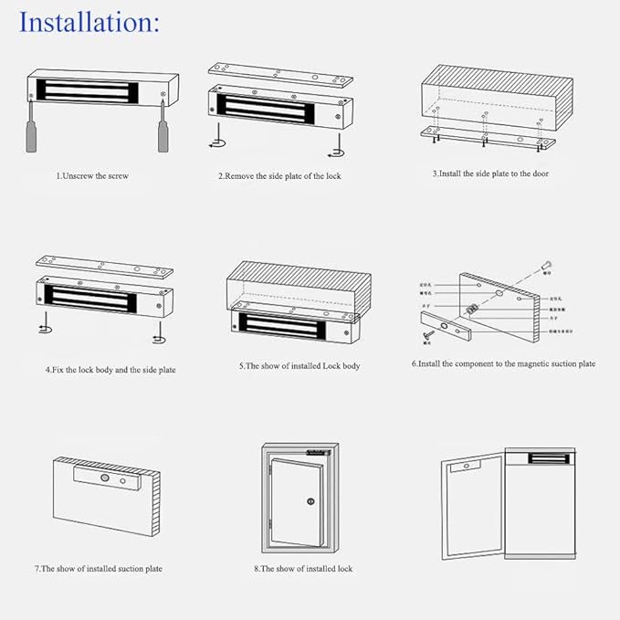 Electric Magnetic Lock 180KG 350LBS Holding Force Electromagnet Lock 12V Fail Safe NC Mode Single Door for Access Control System