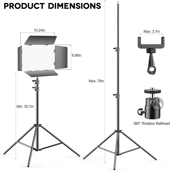 2 Pack LED Video Light Kit 79'' Tripod Light Stand, 30W 3000Lux Photography - Image 6