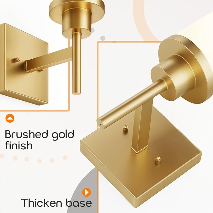 AONEON Vanity Lighting Fixtures with White Frosted Glass Gold Wall Lamp for Bathroom Mirror Bedroom, Living Room, Kitchen Cabinet, Washroom Porch T001GD-L1