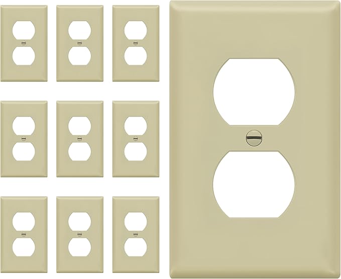 Duplex Wall Plates Kit by Enerlites 8821-I Home Electrical Outlet Cover, 1-Gang Standard Size, Unbreakable Polycarbonate Material, Ivory- 10 Pack Dual Port Replacement Receptacle Faceplates