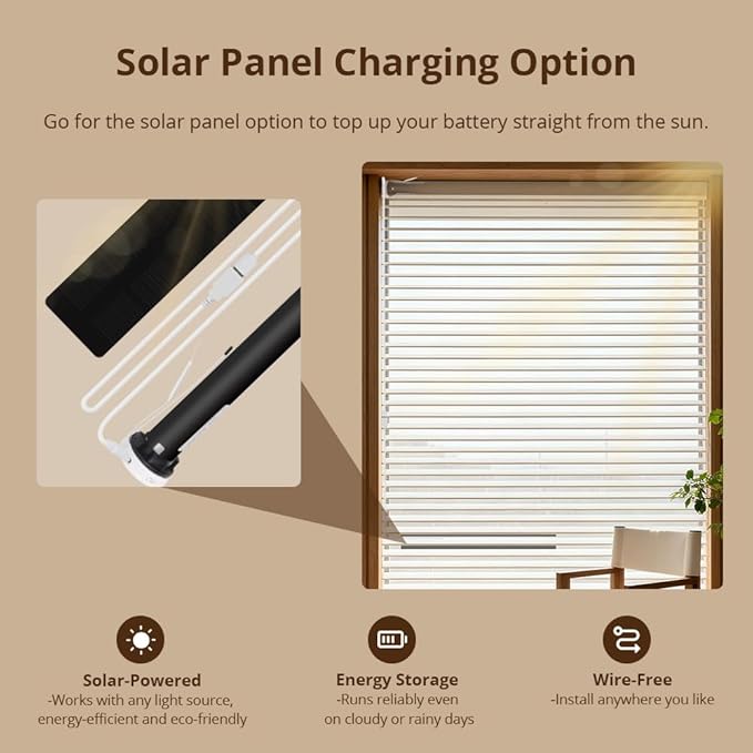 Blindsmart Rechargeable Tuya Zigbee Roller Blinds Motor for 38mm Tube, Motorized Window Shades Automatic Blinds Curtain Opener APP Control, Zigbee Hub Required (with 1-Channel Remote + Solar Pannel)