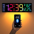 Soobest 14.2" Large Digital Wall Clock with Bluetooth Auto Sync Time Date Day, LED Big Display, 12 Colors, Count Down Timer＆Temperature for Classroom, Living Room, Gym Home