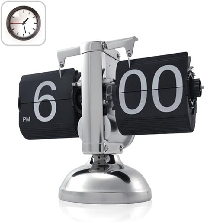 WoneNice Retro Digital Flip Down Clock -Battery Powered Internal Gear Operated Clock for Office Bedroom Kitchen School Hotel Café Décor- Black