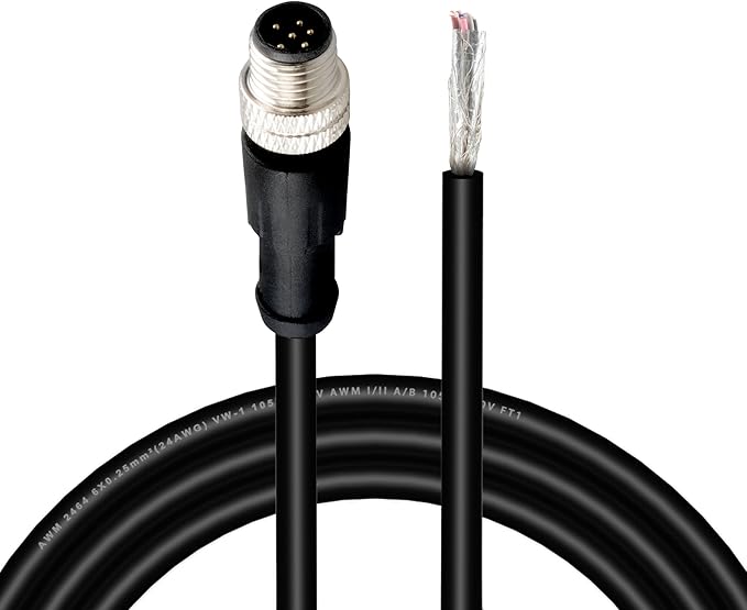 Lonlonty M8 6 Pin Male Socket Panel Aviation Wire,8mm Industrial Circular Sensor Connector Cable Shielded,Outdoor Waterproof IP67 A Coding 6.5Ft/2M