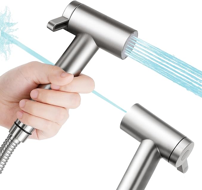 Handheld Bidet Sprayer for Toilet, Adjustable Water Pressure Control Rotary Switch with Bidet Hose, Exclusive Single Nozzle High Pressure Mode for Cleaning Stubborn Stains, Brushed Nickel