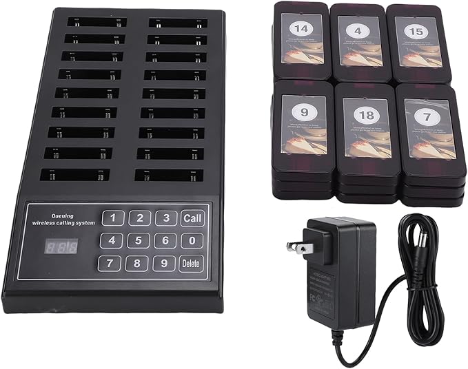 Luocute Wireless Calling System, 18 Receivers 1 Transmitter Channel 30-100m Range, with Vibration Sound Flashing Lights, for Restaurant Food Court Clinic Nursing Home (US Plug)