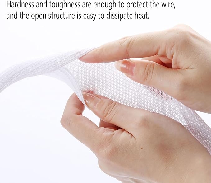 QCSIW 3/4"-25ft Braided Cable Sleeve Protector - Self-Wrapping Split Wire Loom for Home Theater, Pet-Proof Cord Organizer, Heat-Resistant, White