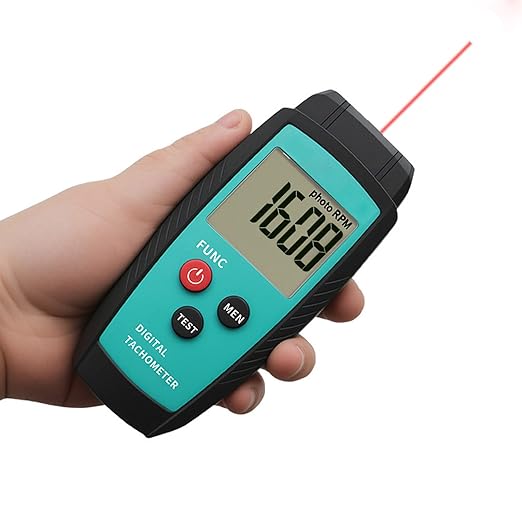 Non Contact RPM Tachometer with Large LCD Display for Precision RPM Measurement, 10 to 99,999 RPM Laser Photo Digital Tachometer RPM Gauge Meter with Reflection Tapes, MAX/MIN/LAST and Memory Function