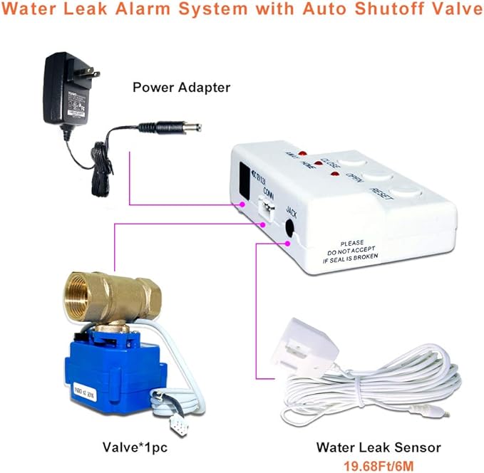 E-SDS Washing Machine Leak Detector with Automatic Water Shut-Off and Sensors and Sounds Alarm for Pipes 1" NPT, Water Leak Detector with Shutoff Valve for Laundry,Water Heaters More