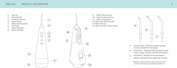 Ordo Water Flossers for Teeth, Cordless IPX7 Waterproof Oral Irrigator, 3 Pressure Settings, Portable, Rechargeable Electric Sonic Flosser, Dental Professional Recommended, Arctic Blue