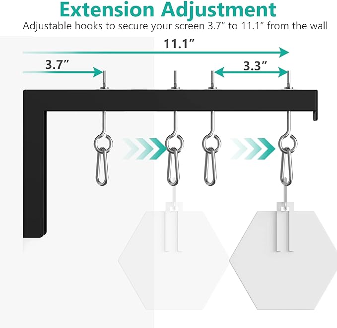 WALI Universal Projector Screen Ceiling Mount, Wall Hanging Mount L-Brackets, 12 inch Adjustable Extension with Hook Kit, Perfect Projector Screen Placement Hold up to 80 lbs (PSM001XL-B), Black
