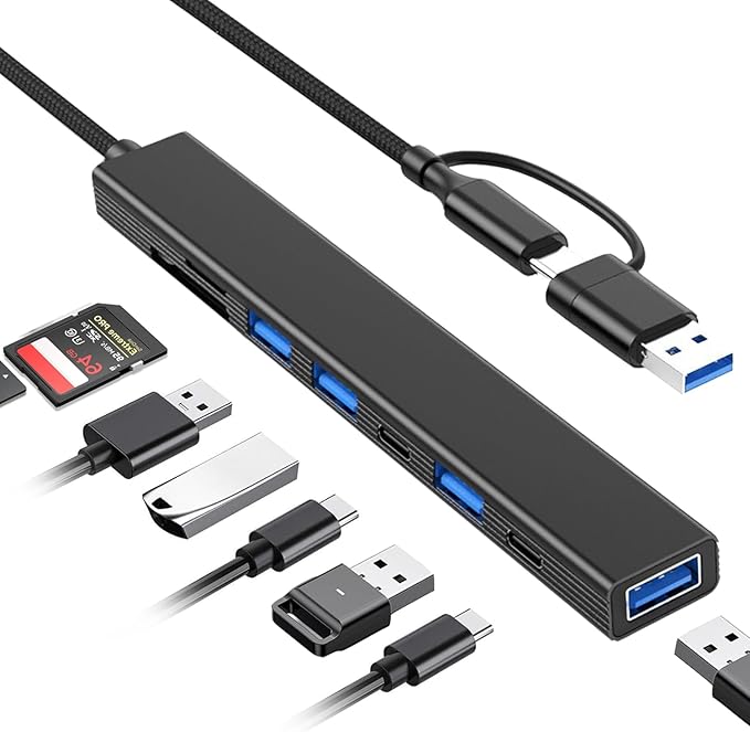 VIENON USB C Hub USB Hub 3.0 with SD Card Reader(8-in-1), USB Extender with Memory SD/Micro SD Card Reader, for Laptop, PC, MacBook, iPad Pro, iMac-Aluminum