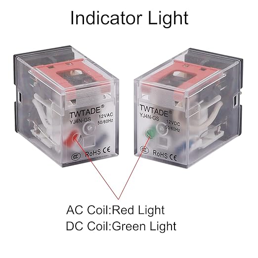 TWTADE/AC 24V Relay 5A Electromagnetic Power Coil Relay 14 Pins 4PDT 4NO+4NC HH54P MY4J with Indicator Light & Socket Base -YJ4N-GS