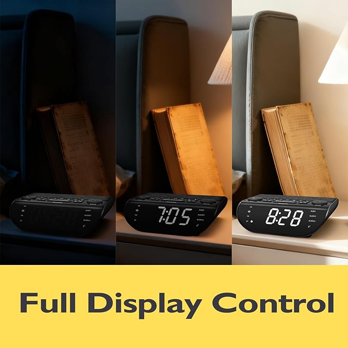 MangoKit FM Radio with Bluetooth 5.3, Dual Alarm Clock for Bedrooms, 90dB Loud Alarm for Heavy Sleepers, Snooze, 9 Natural Sounds, Stereo Speakers, Large Dimmable Display |20 FM Presets | Clear Screen
