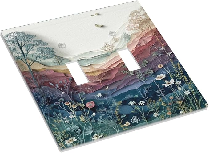 Bvtewkhz Wildflowers Rustic Flowers Floral Plants 2 Gang Double Toggle Wall Plate Cover Vintage Mountain Decorative Light Switch Covers Electrical Faceplate Switch Plates for Bathroom Kitchen Home