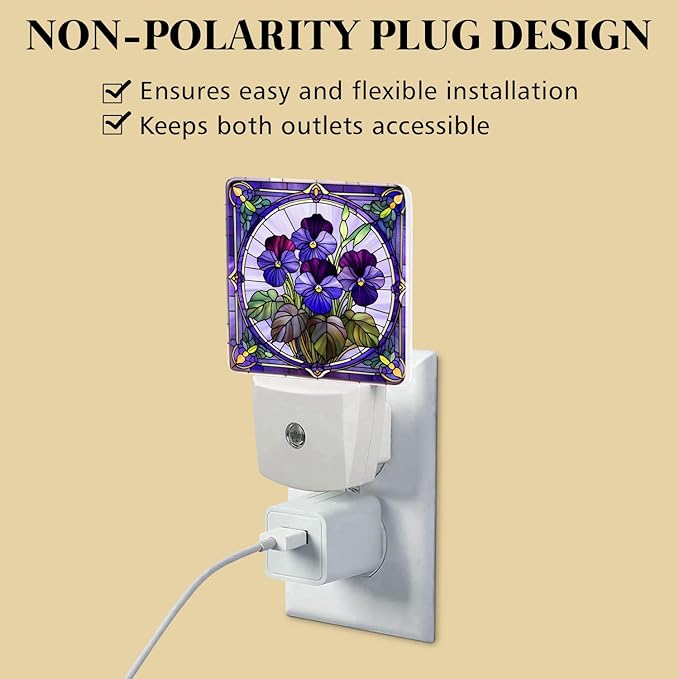 PODMemory Violet Stained Glass Night Lights Plug into Wall for Room, Violet Night Light LED for Bedroom
