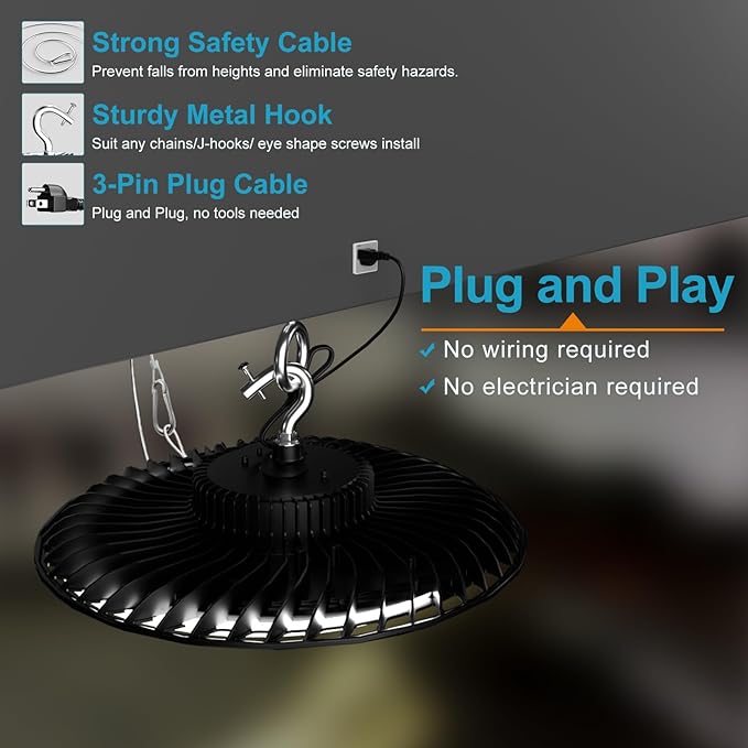 Lightdot Smart 200W(209x1W) LED High Bay Lights 30,000LM UFO Lights with Control (Supports Normal Mode & Motion Mode) ETL-Listed AC100-277V Plug for 25-35FT Height Warehouse-6Yrs Warranty-8Pack