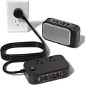 KWRNVO 7-in-1 Power Strip, PD GaN 65W USB C Power Strip with 3 USB-C, 2 USB-A Ports and 2500W AC Outlet, Flat Plug Essentials for Home/Office/College/Travel (Pearl Black, 65W)