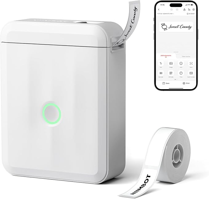 NIIMBOT D110 Upgraded Version Mini Label Maker Machine with Tape, Portable Bluetooth Thermal Printer, Sticker Labeler with Multiple Templates for Office Organization Home Kitchen School, White