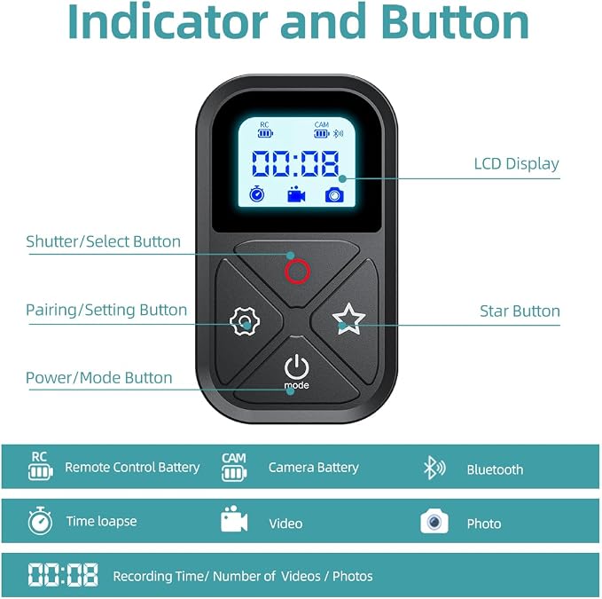 Smart Remote Control for GoPro，Wireless Camera Controller for Hero 12 11 10 9 8 - Image 7