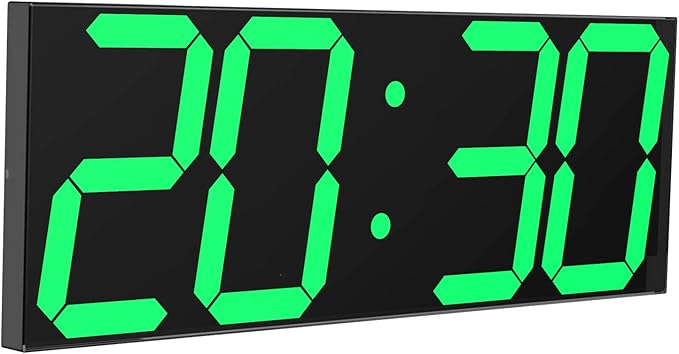 CHKOSDA LED Large Digital Wall Clock, Oversize Wall Clock with 6” Numbers, Remote Control Count up/Countdown Timer Clock, Auto Dimmer, Big Calendar and Thermometer(Green)
