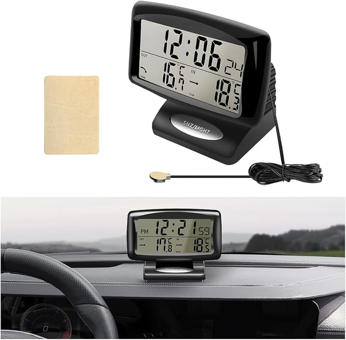 Car Digital Thermometer Clock, 2 in 1 Easy to Read Car Indoor Outdoor by Unknown