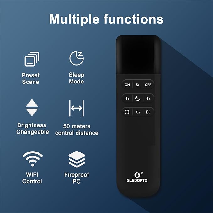 GLEDOPTO WLED Remote Control RGB IC LED ESP Now APP WiFi Wireless Brightness Adjust 4 Scenes Preset Night Light 50 Meters Control Distance Work with WLED Controller Device(Battery not Included)